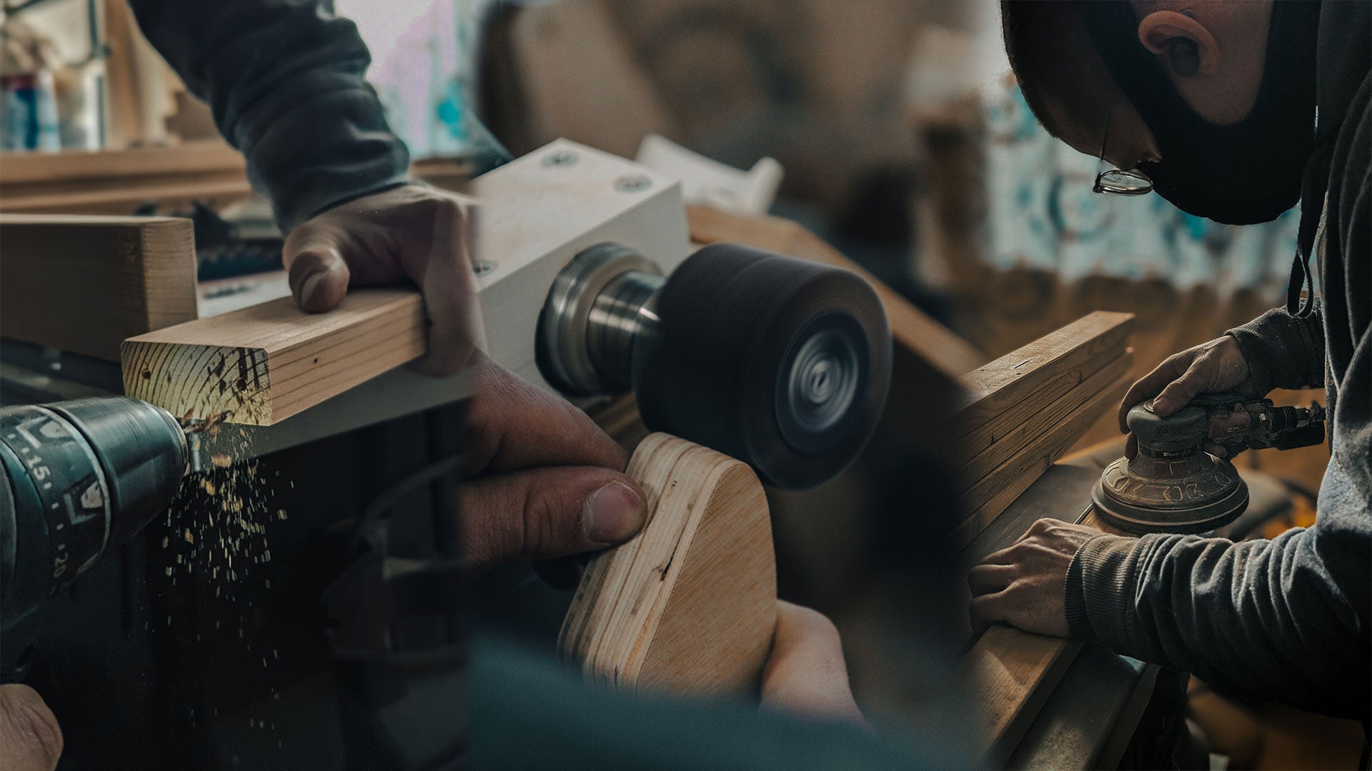 Montage photo de la collection Peisma : savoir-faire artisanal en travail du bois, assemblage manuel et matériaux nobles.