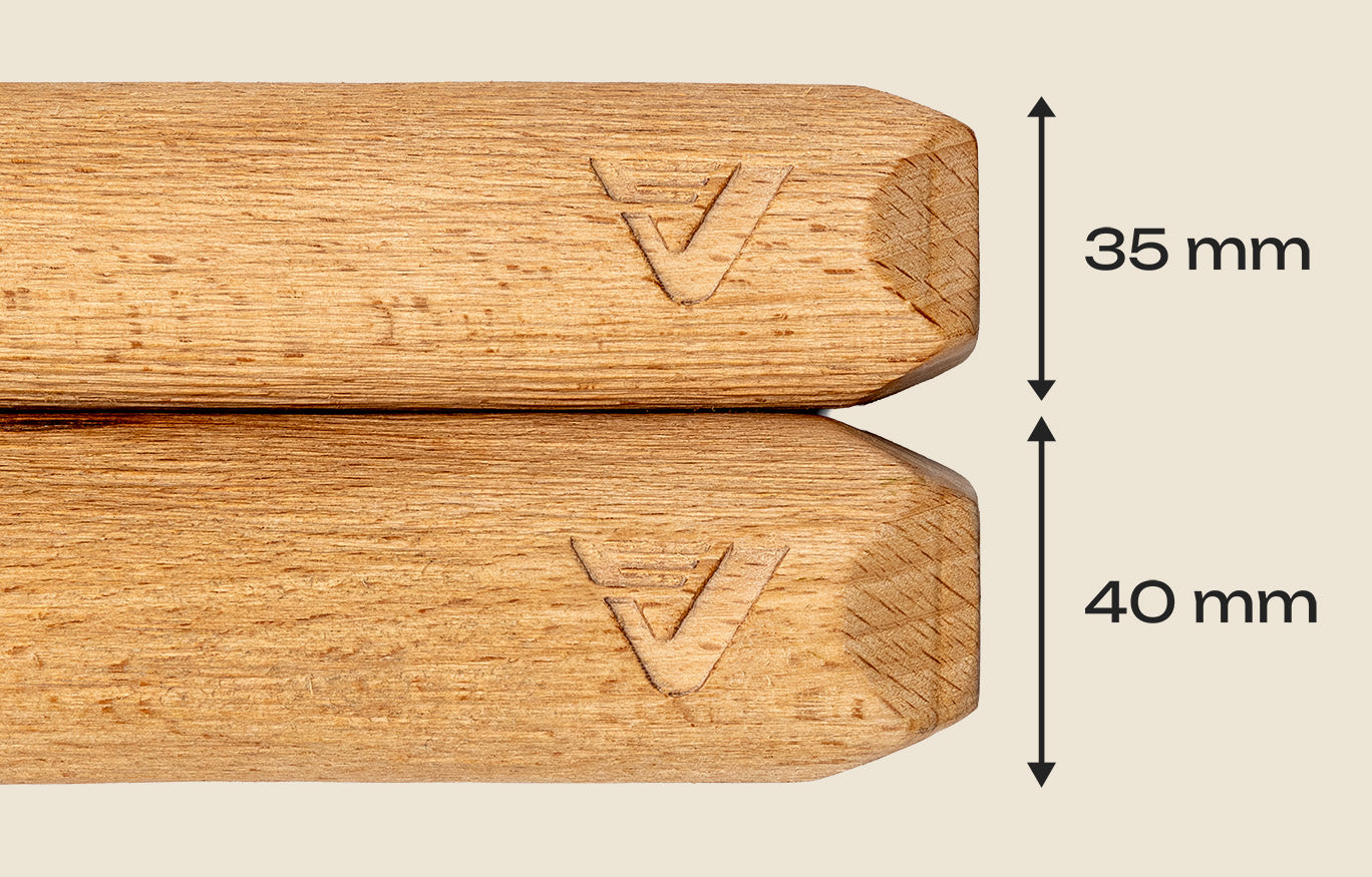 image des barres Peisma montrant les différents diamètres disponibles 35 mm et 40 mm
