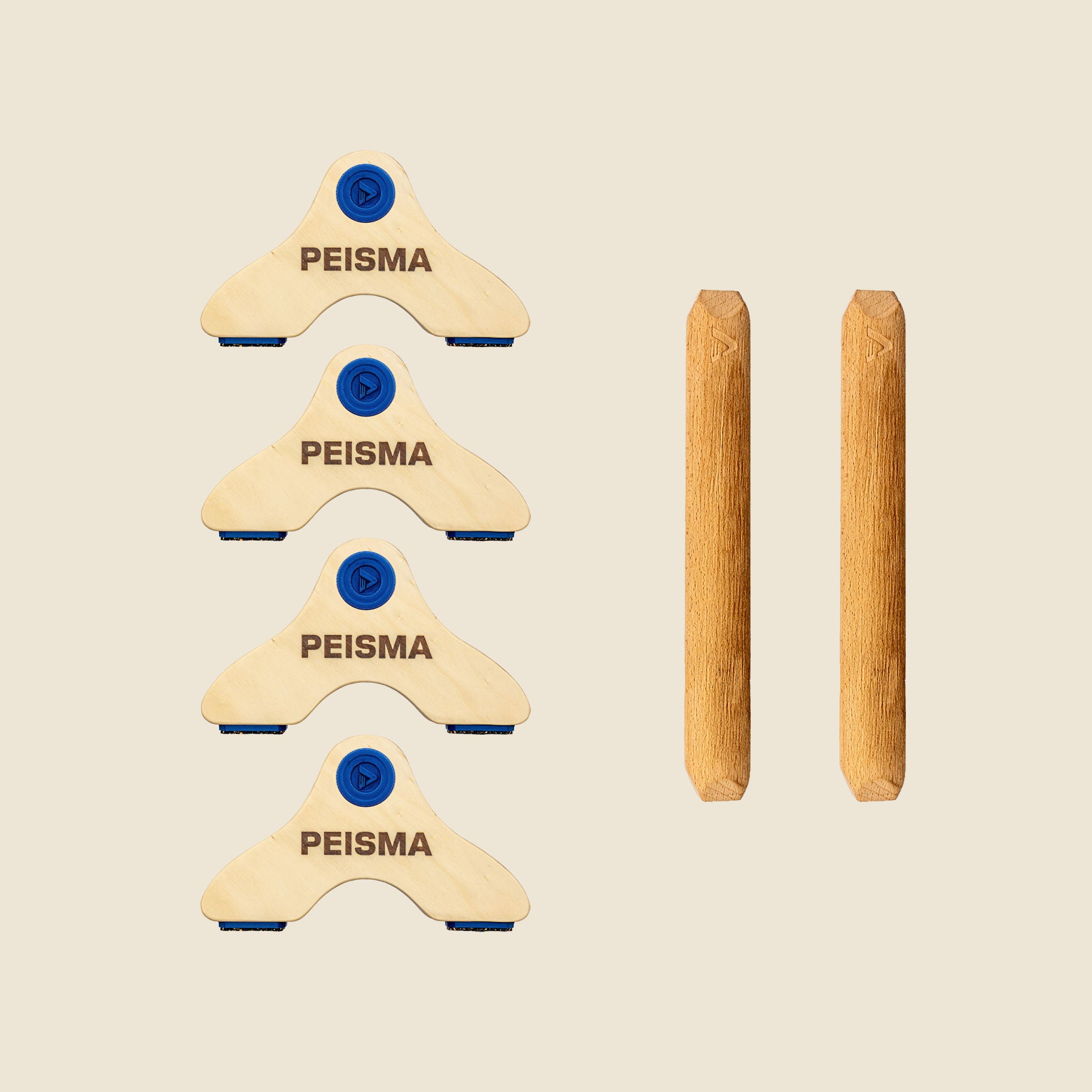 pack d'une paire de parallettes Peisma couleur bleu marine avec barres couleur bois 30 cm