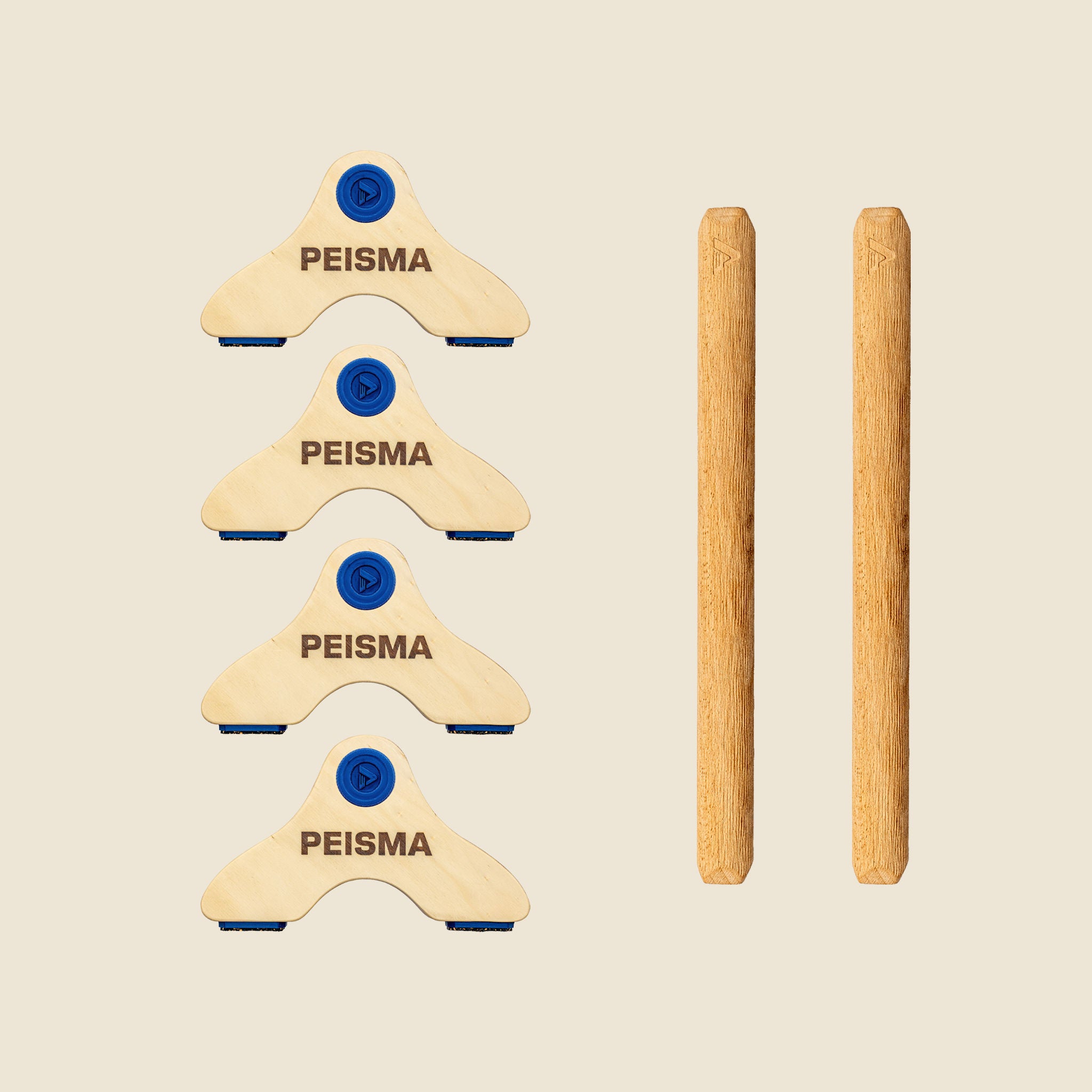 pack d'une paire de parallettes Peisma couleur bleu marine avec barres couleur bois 40 cm