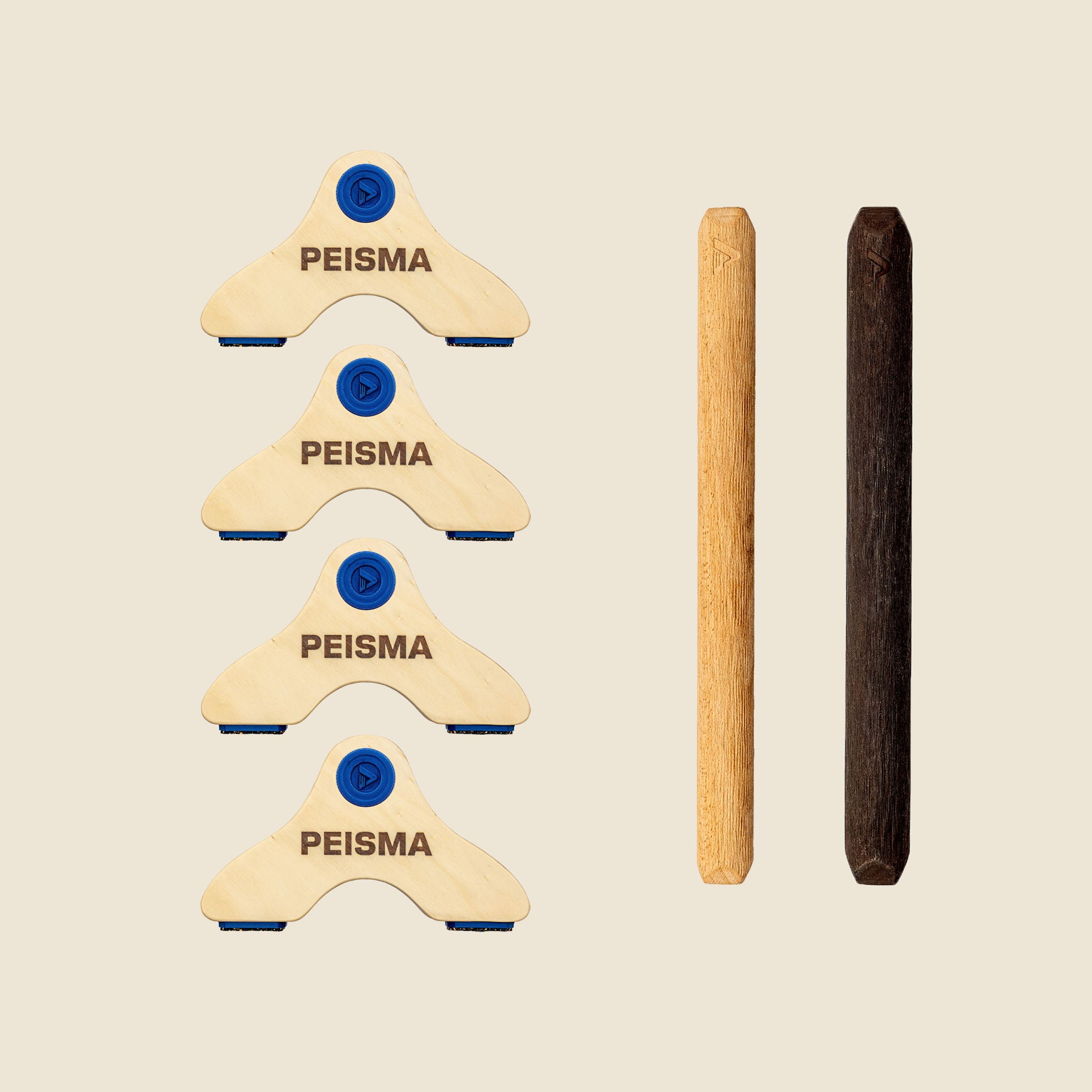 pack d'une paire de parallettes Peisma couleur bleu marine avec barres couleur mixte noire et bois 40 cm