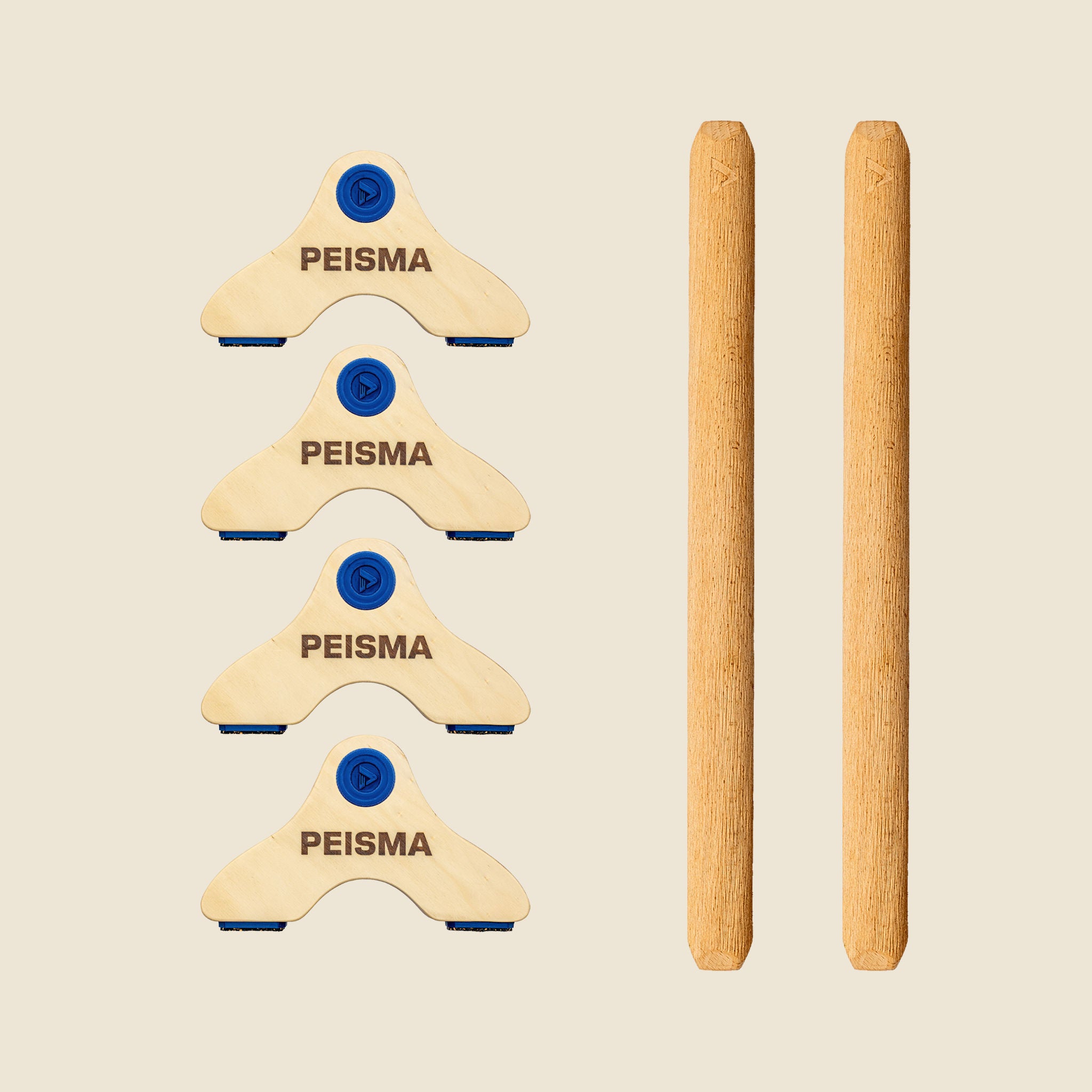 pack d'une paire de parallettes Peisma couleur bleu marine avec barres couleur bois 50 cm
