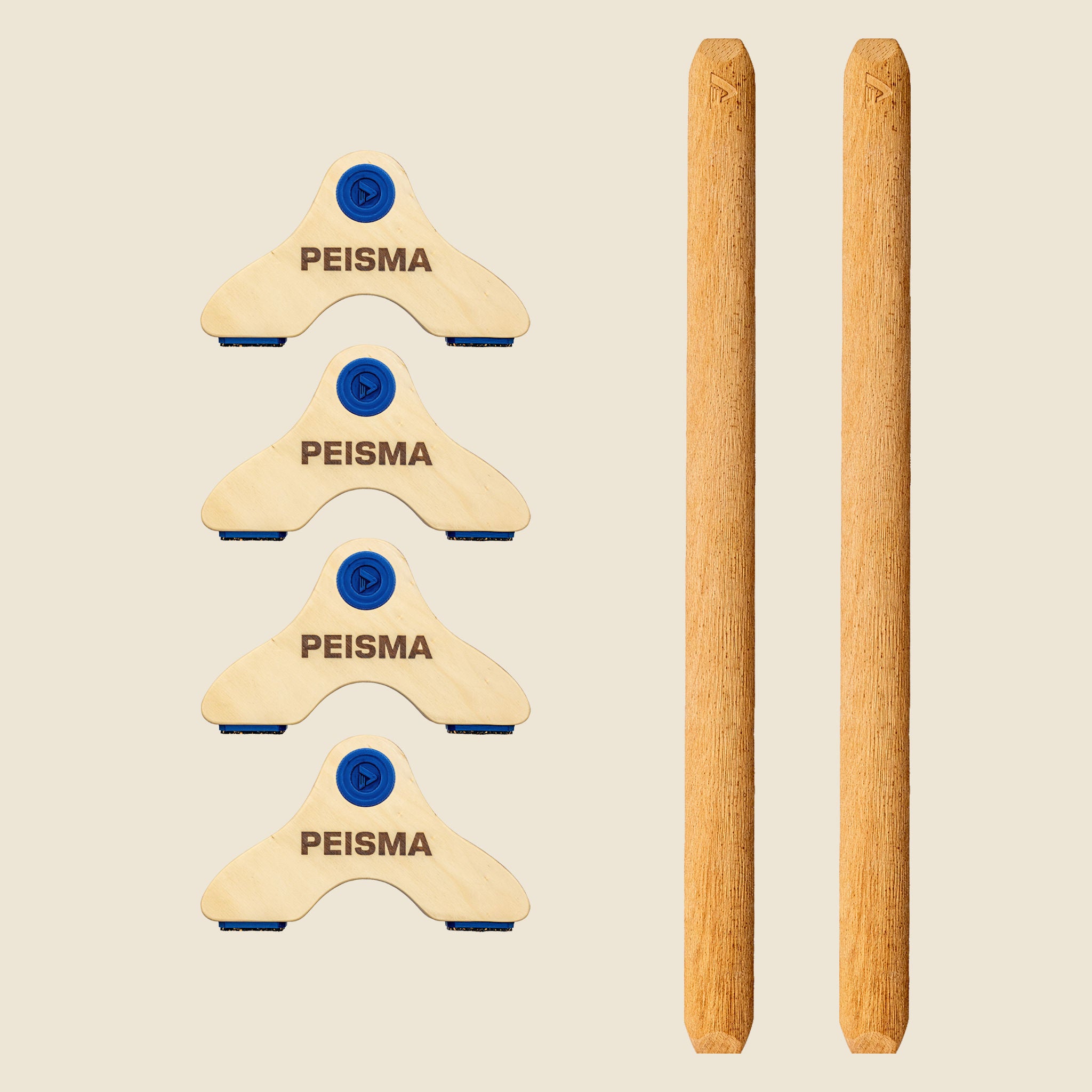 pack d'une paire de parallettes Peisma couleur bleu marine avec barres couleur bois 60 cm