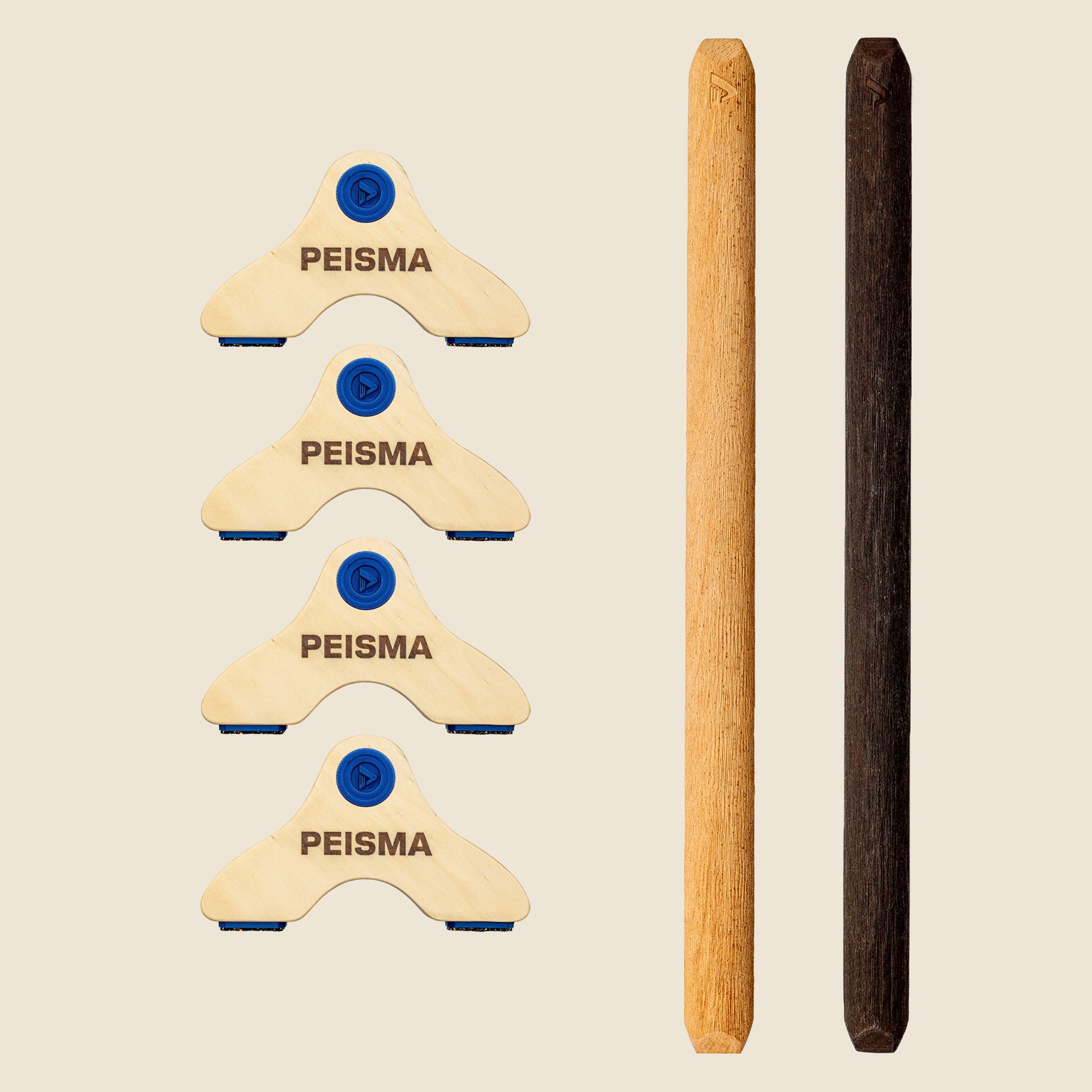 pack d'une paire de parallettes Peisma couleur bleu marine barre couleur mixte noir bois 60 cm