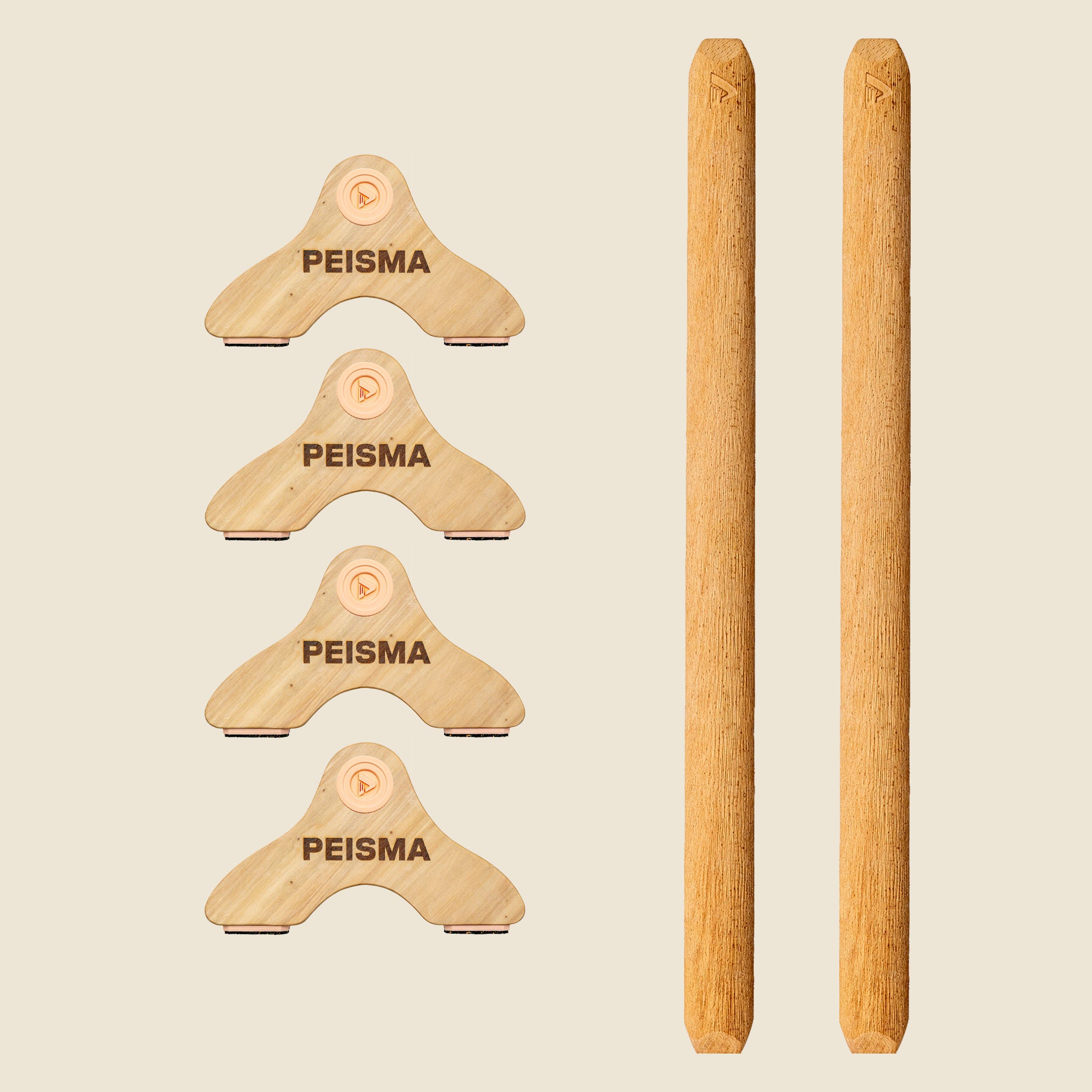 pack d'une paire de parallettes Peisma couleur rose barre couleur bois 60 cm